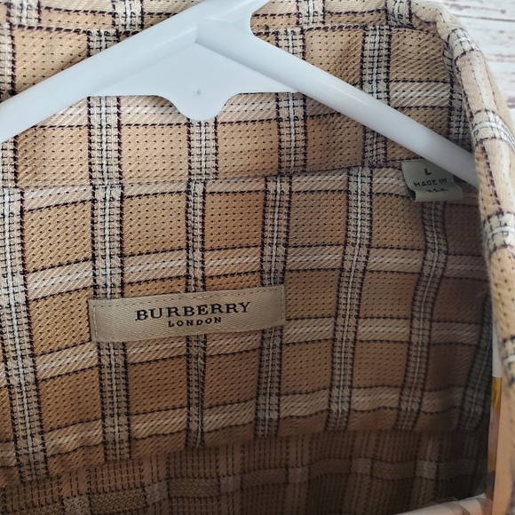 Burberry London Mens Large Tan Plaid Long Sleeve Button Down Dress Shirt    #128 - Picture 6 of 11